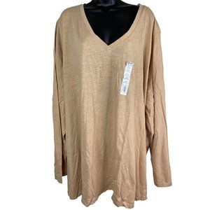 Sonoma Everyday Tee Shirt Womens Plus Size 5X Long Sleeve Solid Tan Cotton NWT